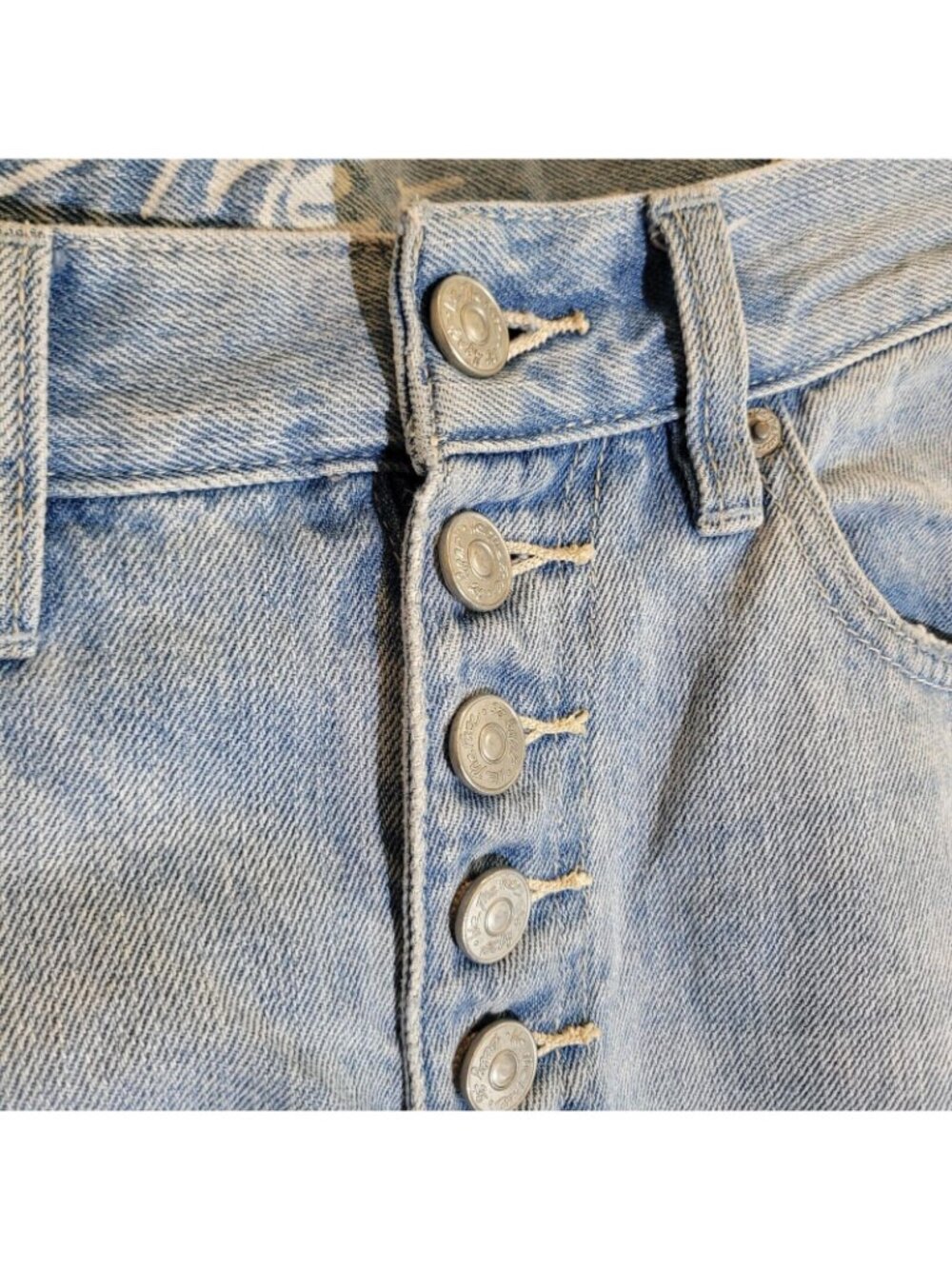 We The Free Jeans Women 26 Blue Tapered Button Fly Distressed Hi Rise Raw Hem - Picture 3 of 11